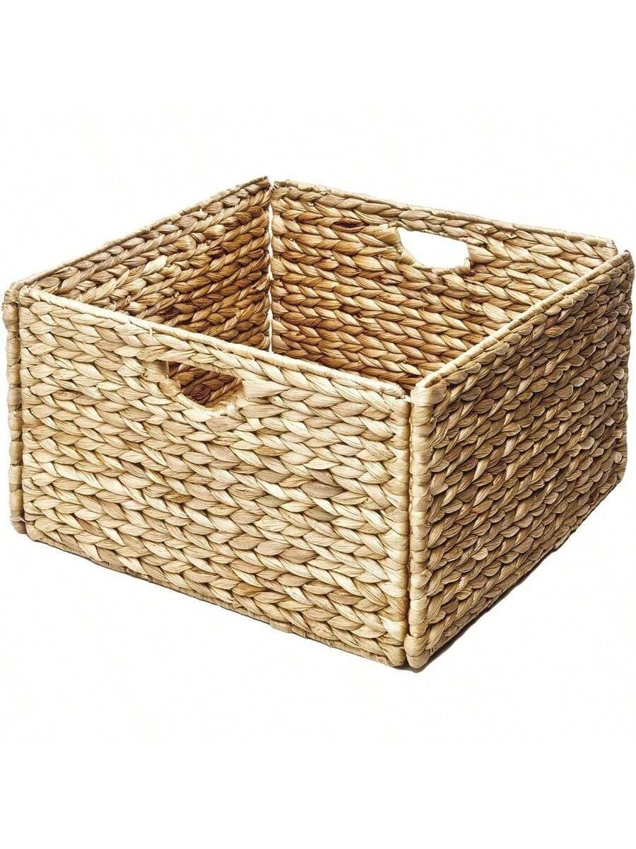 Alt View 4. Live At Space - Premium Natural Handwoven Portable Laundry Bin Basket with Carrying Handles, Household Storage Clothes, Linens, Sheets, - Natural Water Hyacinth + Rectangular (2 Pack).