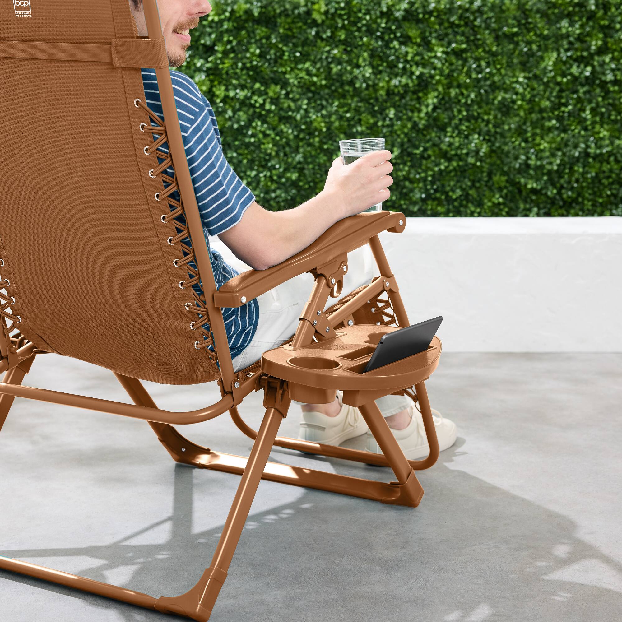 Alt View 3. Best Choice Products - Best Choice Products Monochromatic Zero Gravity Chair, Folding Patio Recliner w/Side Tray, Headrest - Desert - Desert.