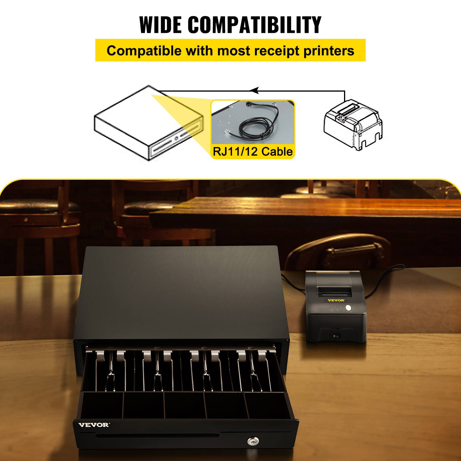 WIDE COMPATIBILITY  
Compatible with most receipt printers  
RJ11/12 Cable  
VEVOR