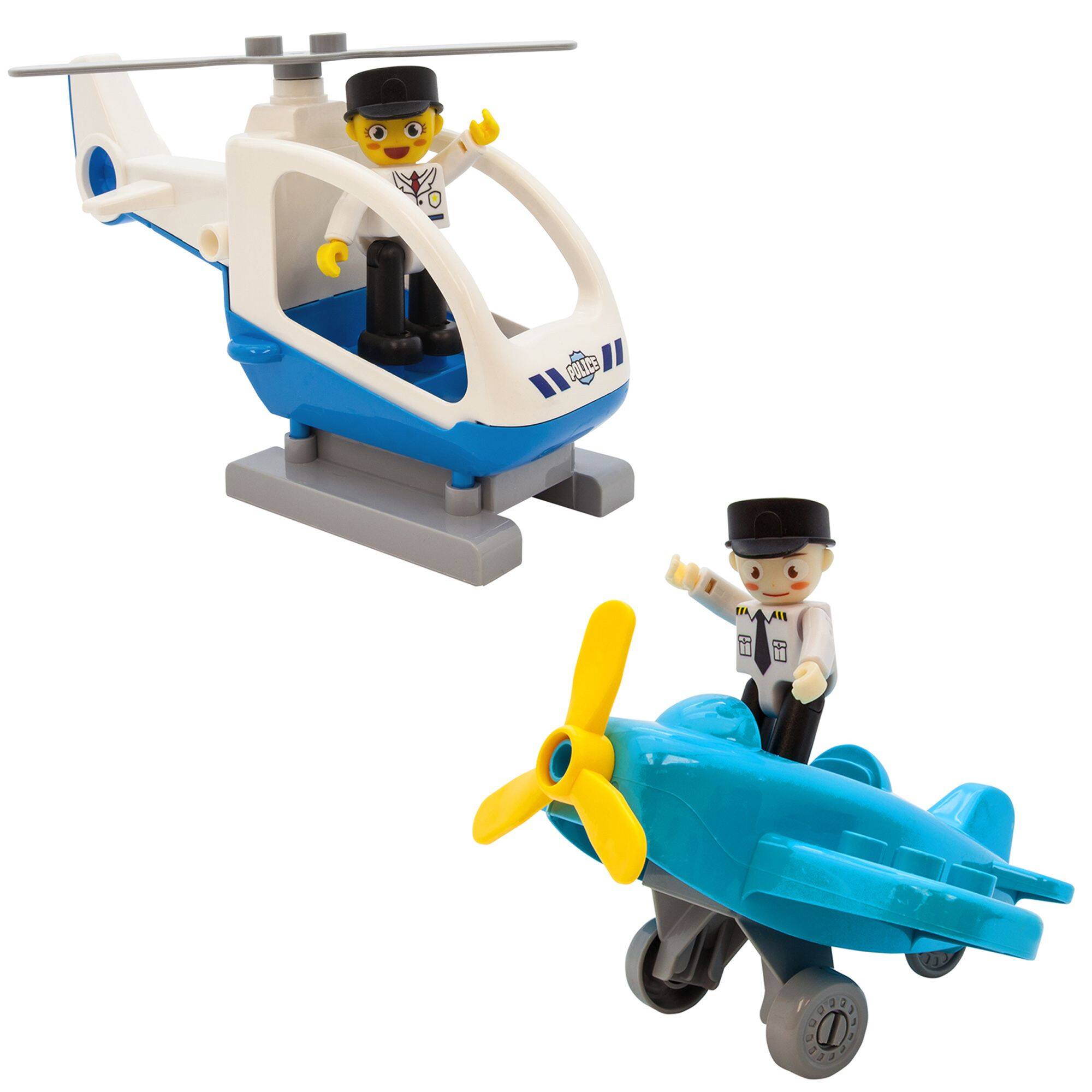 Alt View 3. PicassoTiles - PicassoTiles 4 PC Pilot, Helicopter, Airplane Set, Magnetic Tiles Building Blocks for Kids 3+.