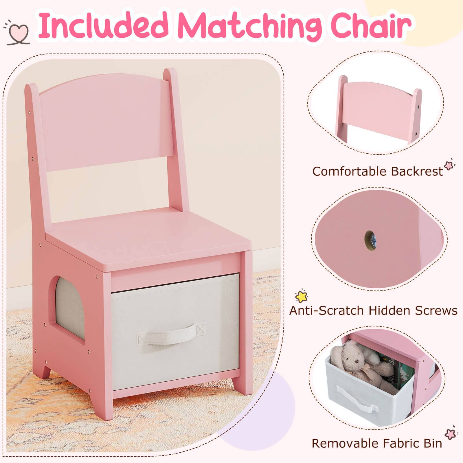 Included Matching Chair

- Comfortable Backrest
- Anti-Scratch Hidden Screws
- Removable Fabric Bin