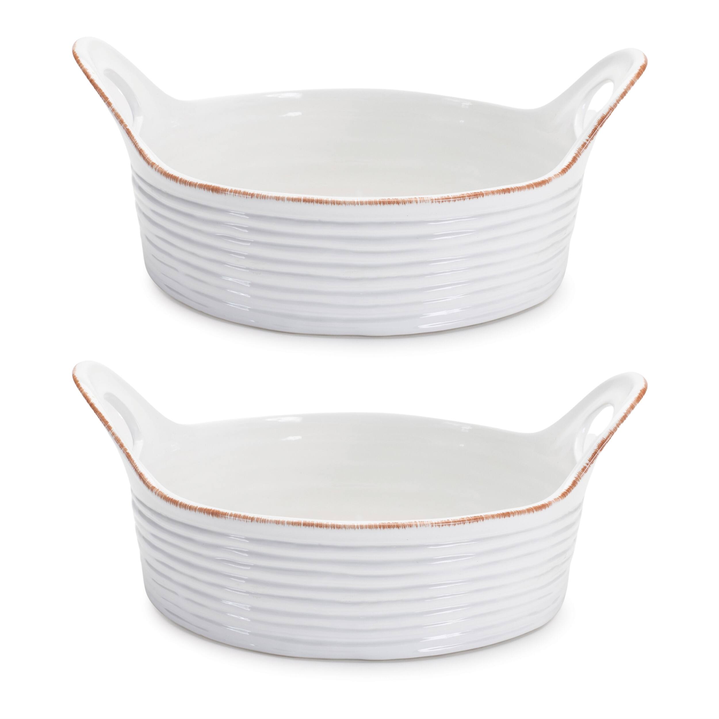 Angle. BreeBe - Ceramic Bowl with Handles (Set of 2) - White.