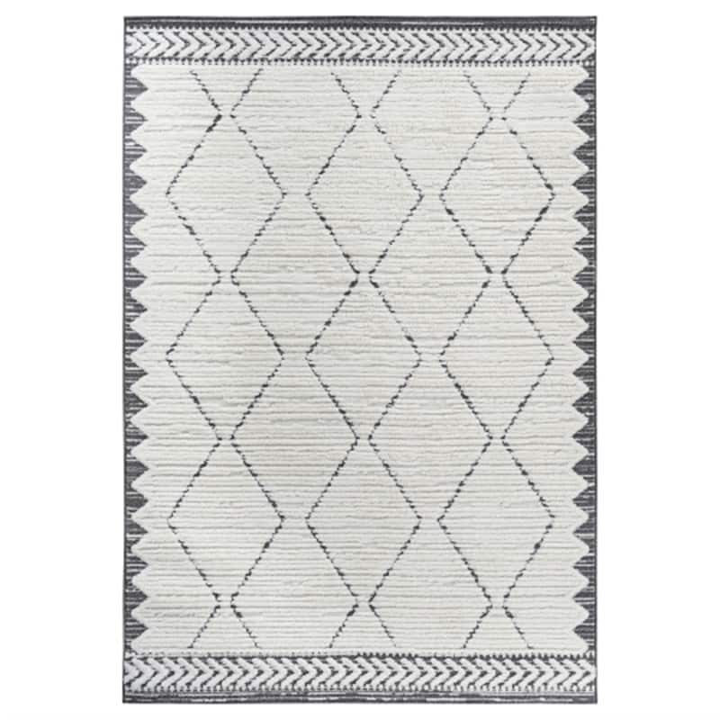 HTUTWOO - 7'9''x 10' Area Rug - Cream Indoor Carpet, Modern Geometric Pattern, Non Shedding, for Bedroom, Kitchen, Living Room - Striped Cream