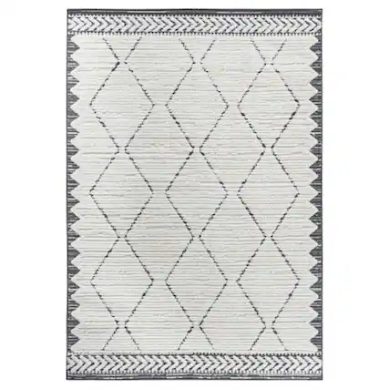 Front. HTUTWOO - 7'9''x 10' Area Rug - Cream Indoor Carpet, Modern Geometric Pattern, Non Shedding, for Bedroom, Kitchen, Living Room - Striped Cream.