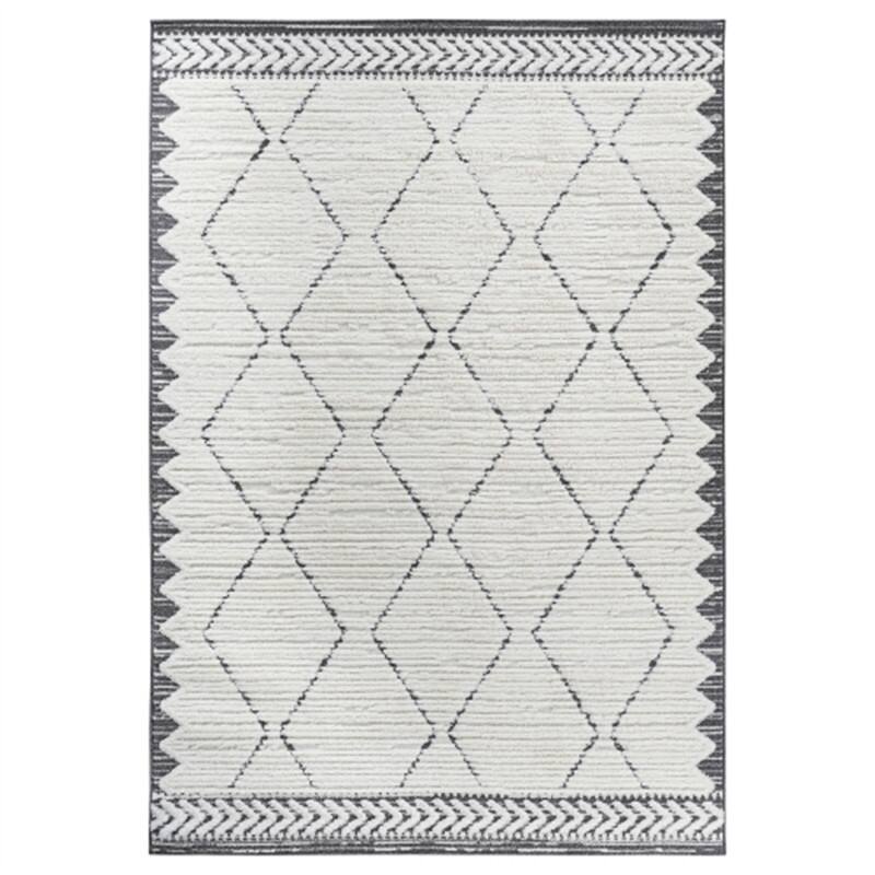 Front. HTUTWOO - 7'9''x 10' Area Rug - Cream Indoor Carpet, Modern Geometric Pattern, Non Shedding, for Bedroom, Kitchen, Living Room - Striped Cream.