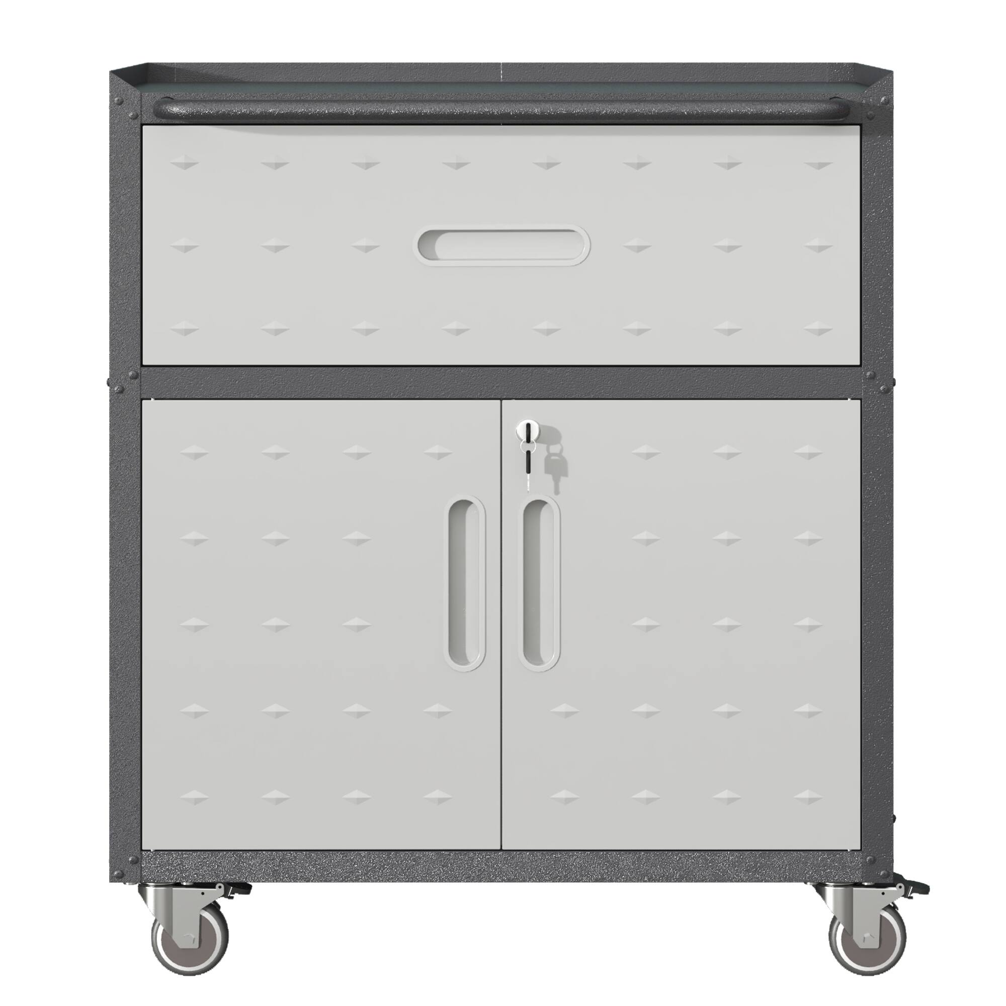Left. LOVMOR - Sturdy Durable Mobile Metal Tool Cabinet with 1 Drawer 2 Locking Doors and Rolling Base for Garage.