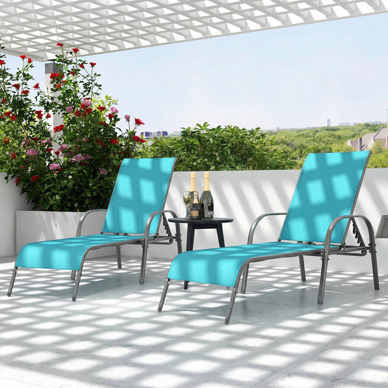 Alt View 3. Gymax - Gymax Set of 2 Patio Lounge Chair Chaise w/ Adjustable Reclining Armrest Turquoise - Green.