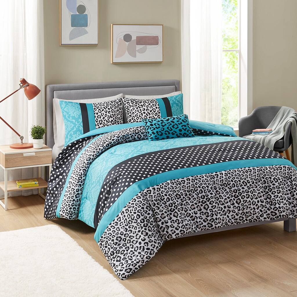 Alt View 4. Gracie Mills - Gracie Mills Butler 4-Piece Chic Leopard and Polka Dot Comforter Set - Teal.