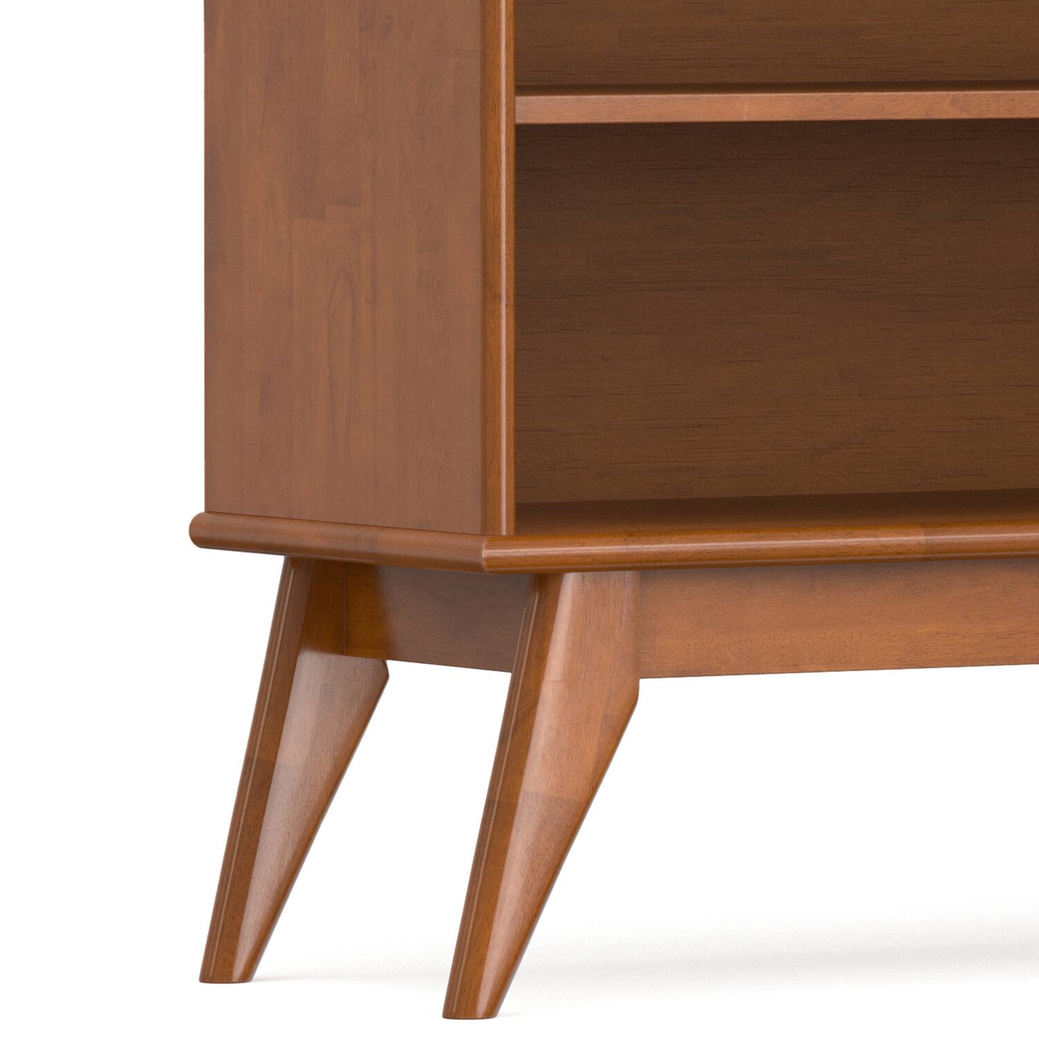 Alt View 3. Simpli Home - Simpli Home Draper 64 inch Wide Solid Wood Mid Century 6 Shelf Bookcase in Teak Brown - Teak Brown.
