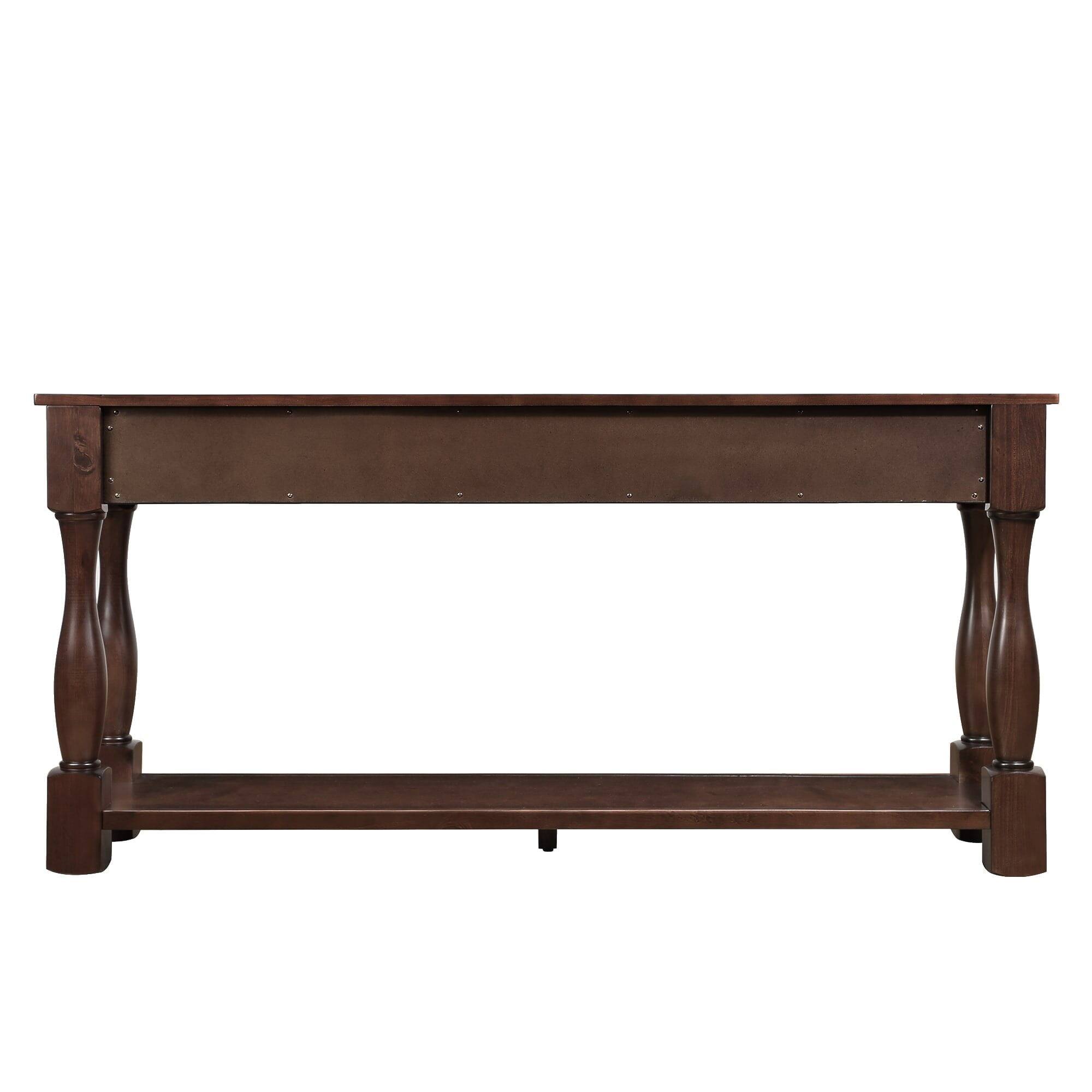 Alt View 8. Kadyn - 63inch Long Wood Console Table with 3 Drawers and 1 Bottom Shelf for Entryway Hallway, Espresso - Brown.