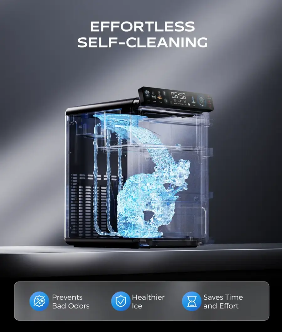 Effortless Self-Cleaning:

* Prevents bad odors
* Healthier ice
* Saves time and effort