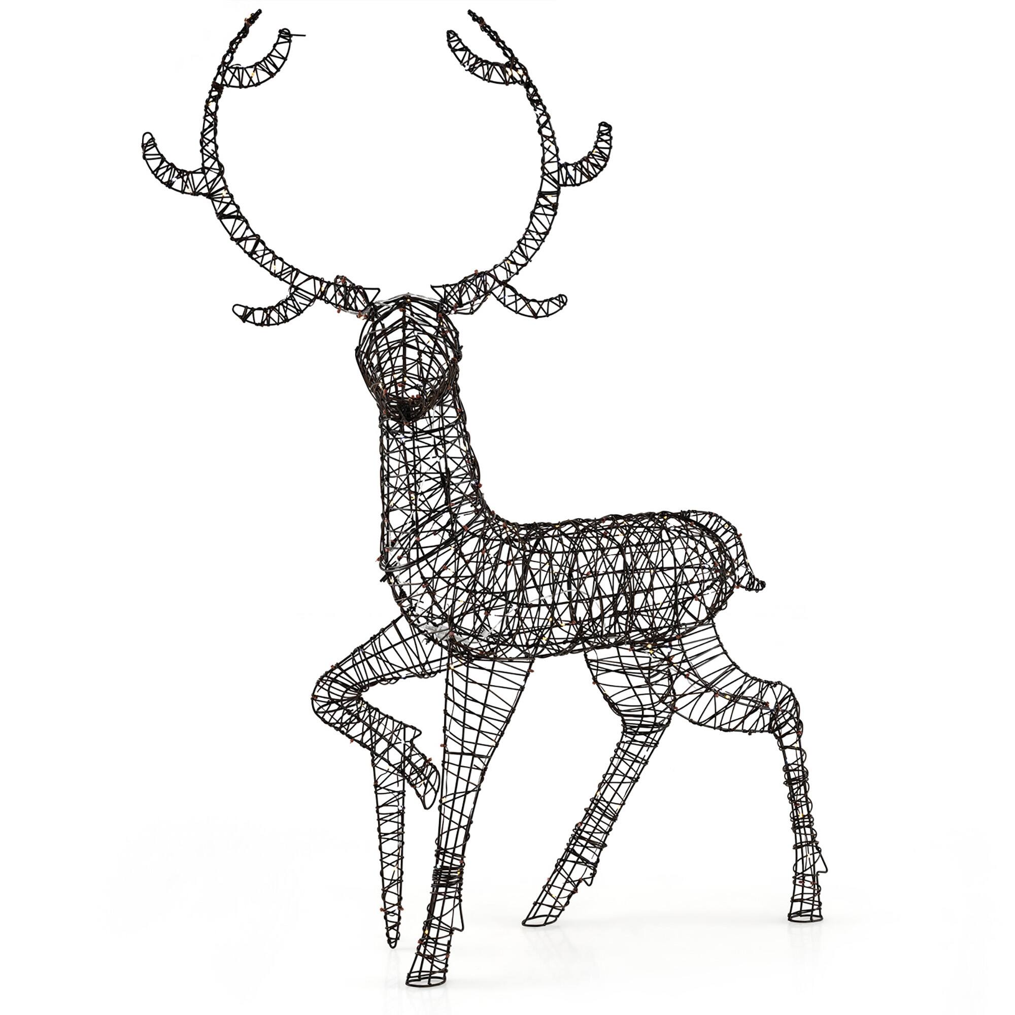 Alt View 8. Gymax - Gymax Christmas 3D Lighted Reindeer Pre-Lit Rattan Buck w/ Large Antlers & 170 LED Lights - Brown.