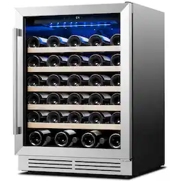 Yeego - 24 Inch Wine Cooler, 52 Bottle Wine Cooler Refrigerator Built-in or Freestanding, for Home Kitchen,Bar - Stainless Steel
