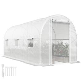 Outsunny - 14.6'x6.5'x6.6' Hoop House Greenhouse with 2 Support Rods, Zippered Roll-up Mesh Door, Mesh Windows