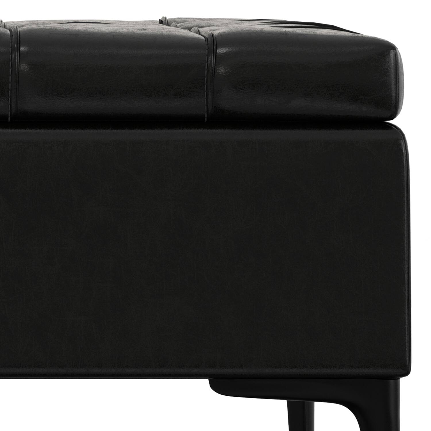 Alt View 7. Simpli Home - Laura 36 inch Transitional Square Mid Century Lift Top Storage Ottoman in Midnight Black Vegan Faux Leather, Assembled - Midnight Black.