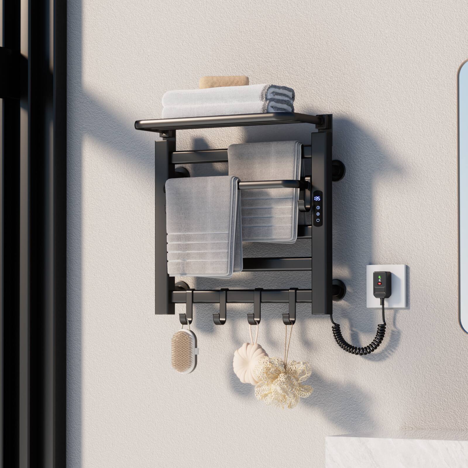 Alt View 1. Circus Cirle - 6-tube towel heater, wall-mounted heated towel rack - black.