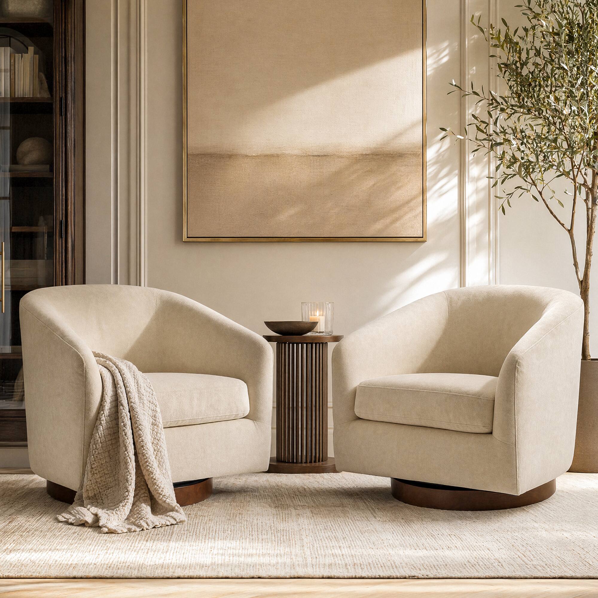 Alt View 7. ModernMate - Swivel Accent Chair Upholstered Velvet Fabric Single Sofa Barrel Chair Armchair for Living Room No Assembly Needed - Beige.