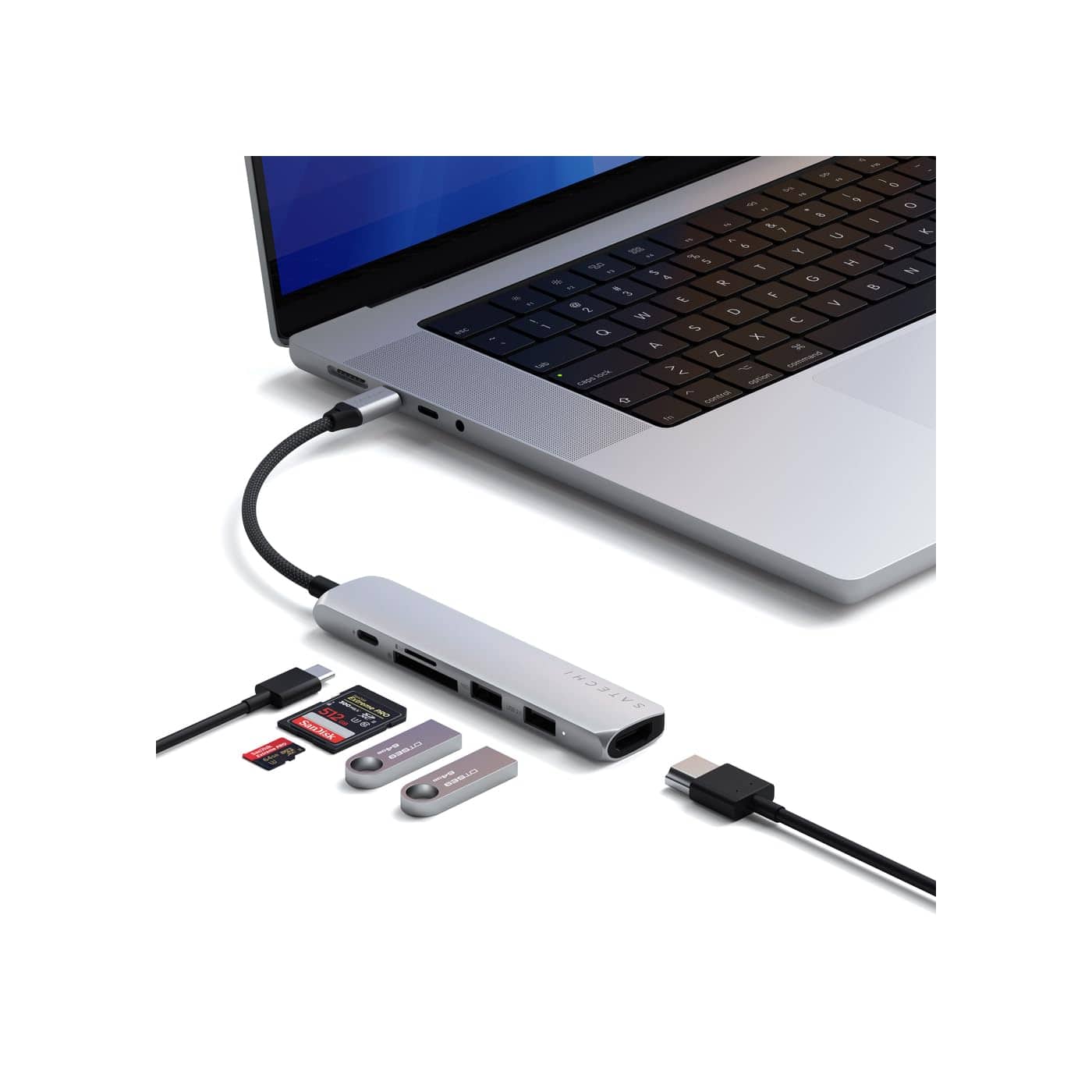 Satechi - 6-in-1 USB-C Hub Multiport Adapter - HDMI 4K@60Hz, 100W PD, 2x USB-A, Micro/SD for MacBook Air/Pro M5/M4 - Silver