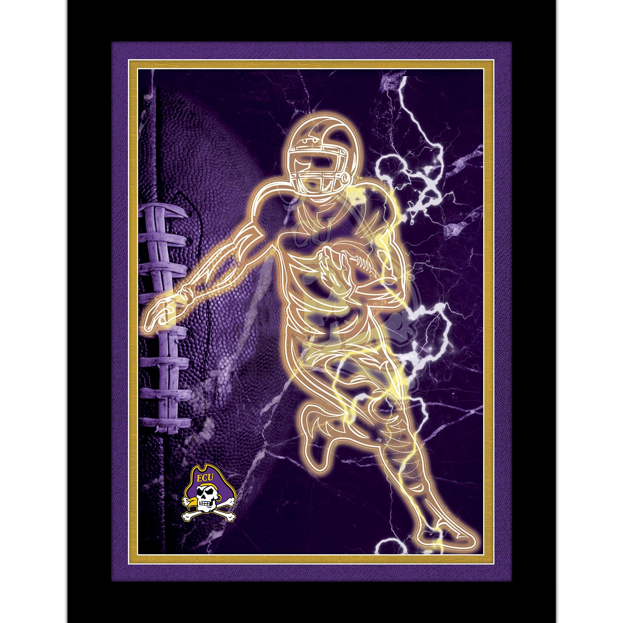 Black ECU Pirates 12'' x 16'' Framed Neon Player Print