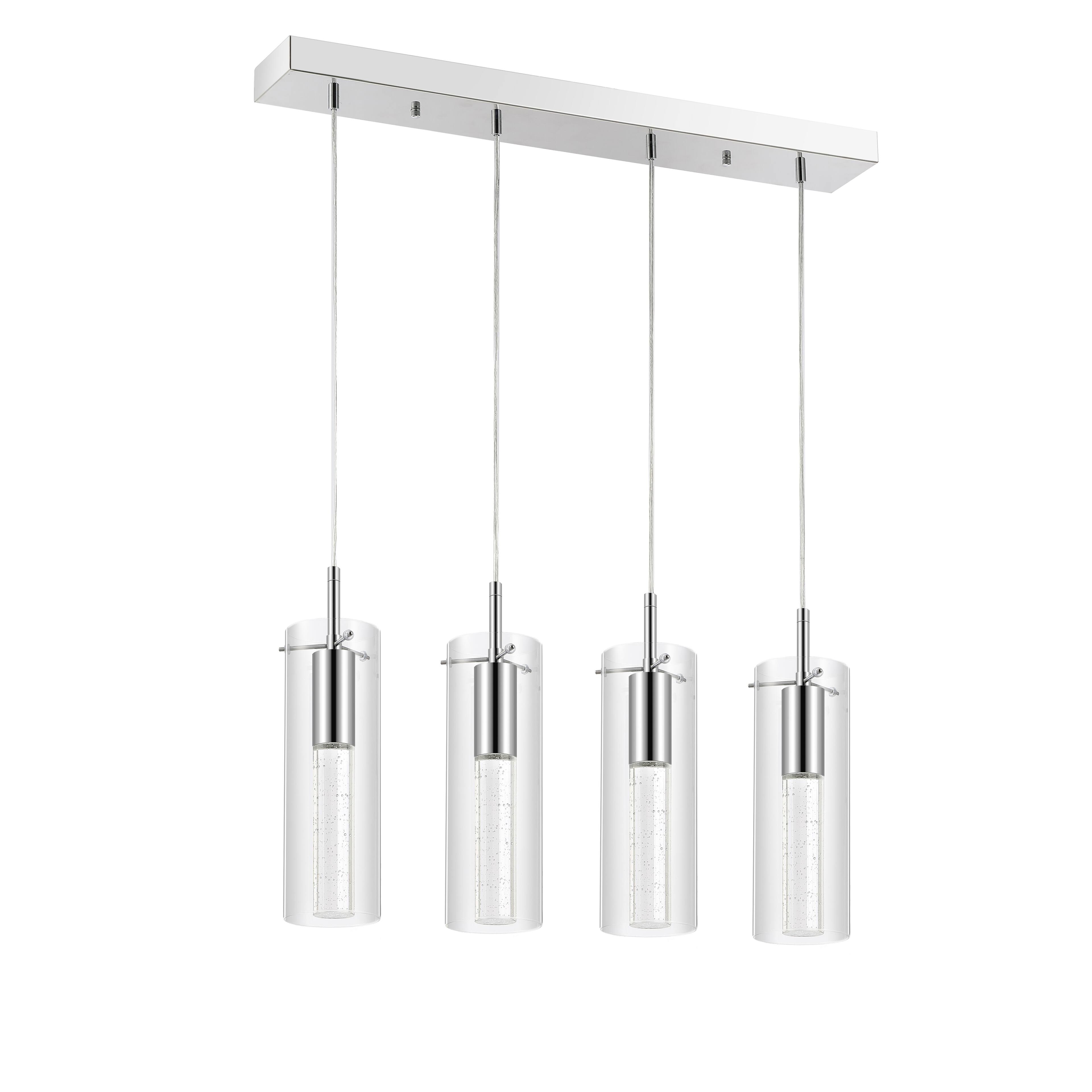 Front. Jonathan Y - Mium 29.5" 4-Light Modern Style Iron/Crystal/Glass Integrated LED Linear Pendant, Chrome - Chrome.