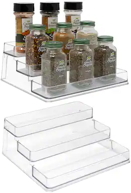 Sorbus - 3-Tier Plastic Spice Rack Step Shelf Organizer for Kitchen Pantry, Cabinet, Countertops, Bathroom, Desk
