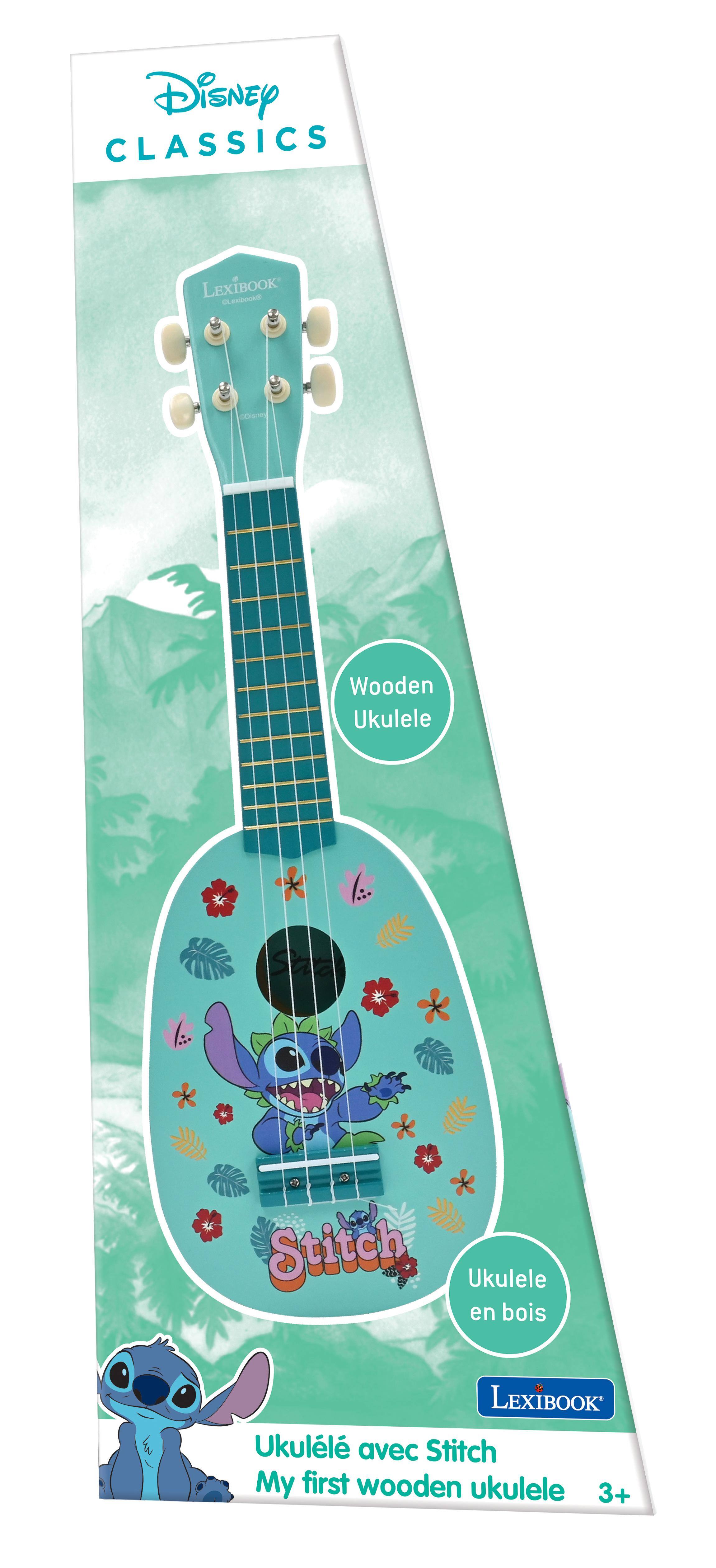 Disney CLASSICS  
LEXIBOOK  
Wooden Ukulele  
Stitch  
Ukulele en bois  
Ukull avec Stitch  
My first wooden ukulele  
3+