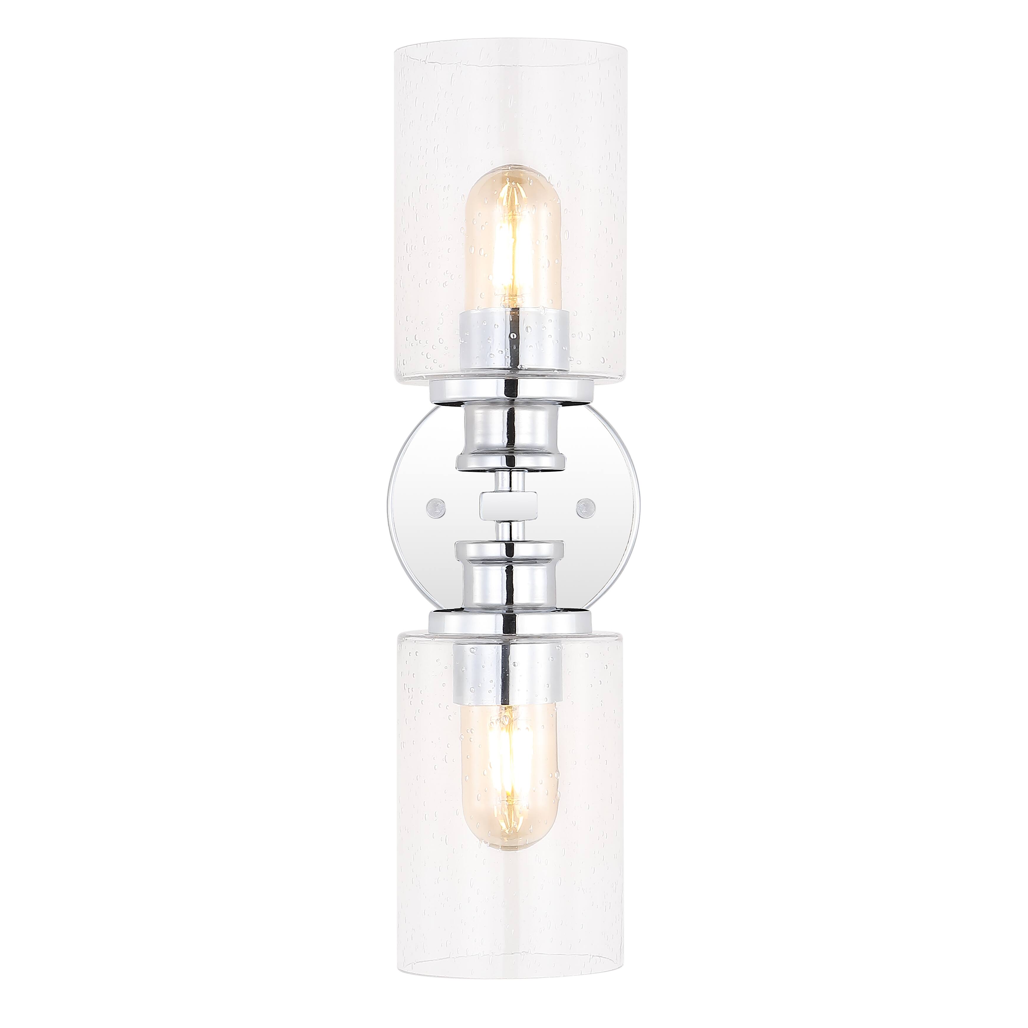 Alt View 7. Jonathan Y - Jules Edison 16.5" Cylinder 2-Light Iron/Seeded Glass Farmhouse Contemporary LED Wall Sconce, Chrome - Chrome.