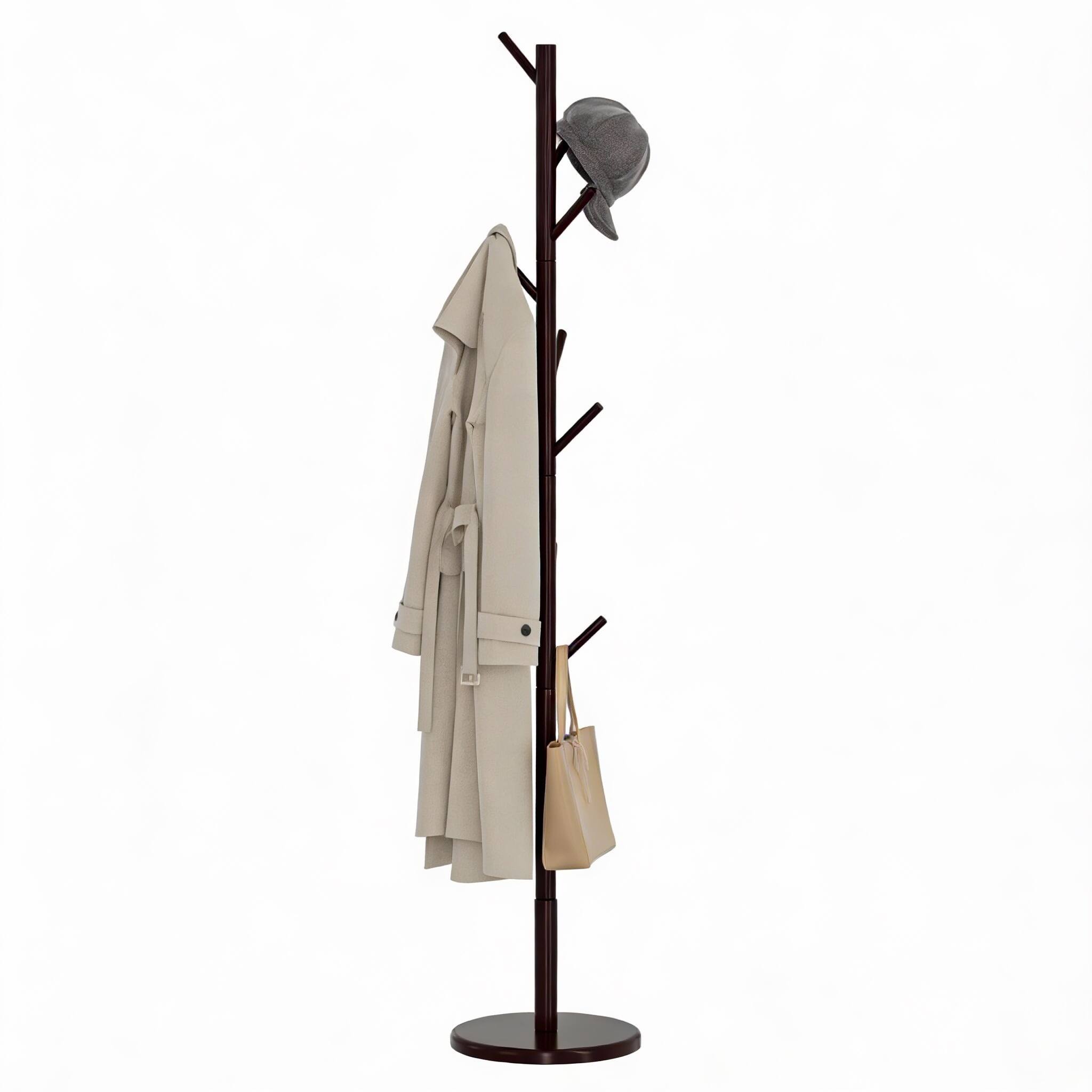Front. Frangdom - Bamboo Coat Tree 9 Hooks 4 Heights Tool-Free Assembly - Coffee 13.2"D x 13.2"W x 68.8"H.