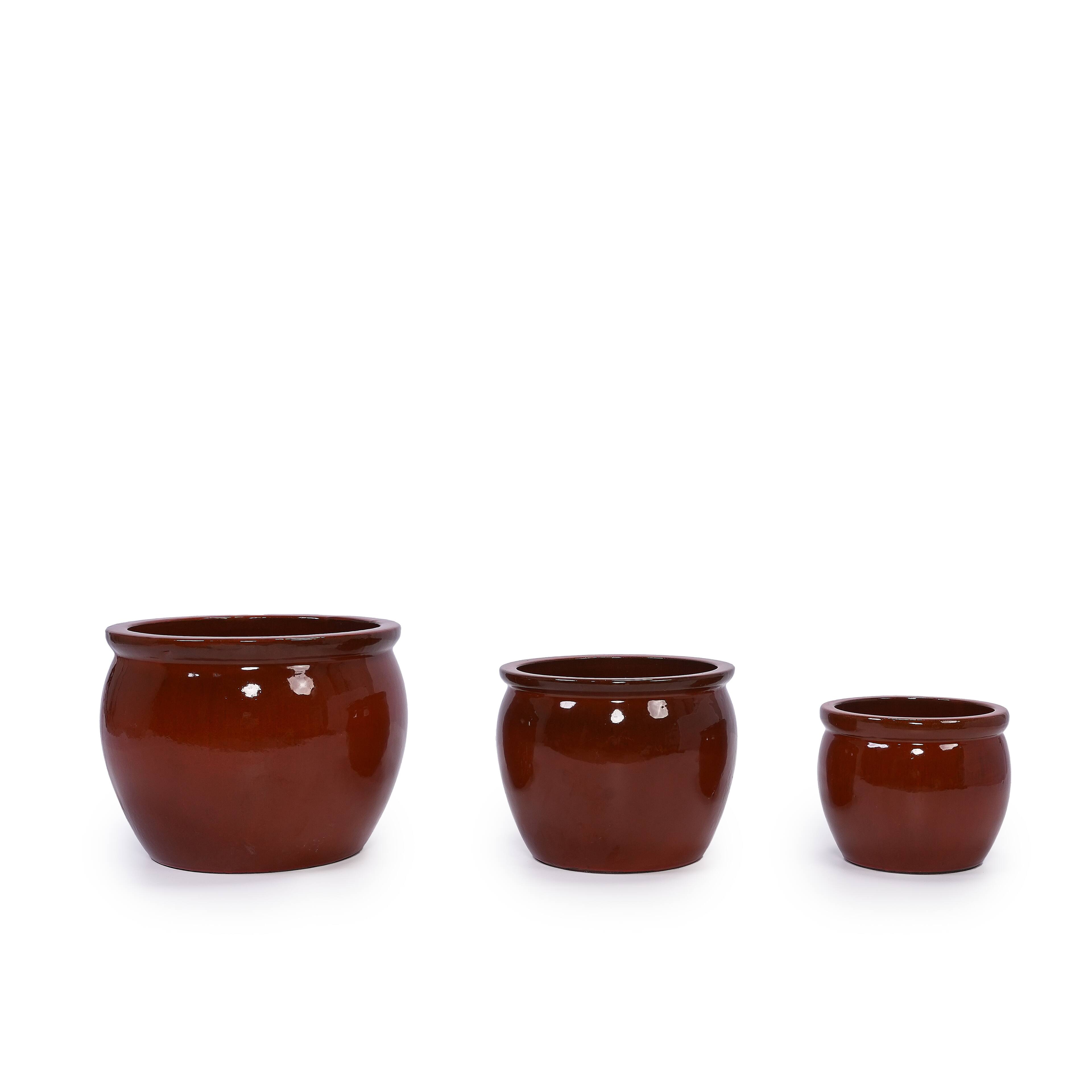 Alt View 5. Loheer - Loheer Ceramic Plant Pots Set of 3, Handmade Rust Red Clay Planters with Drainage Hole, Indoor Outdoor 15 12 9 Inch.