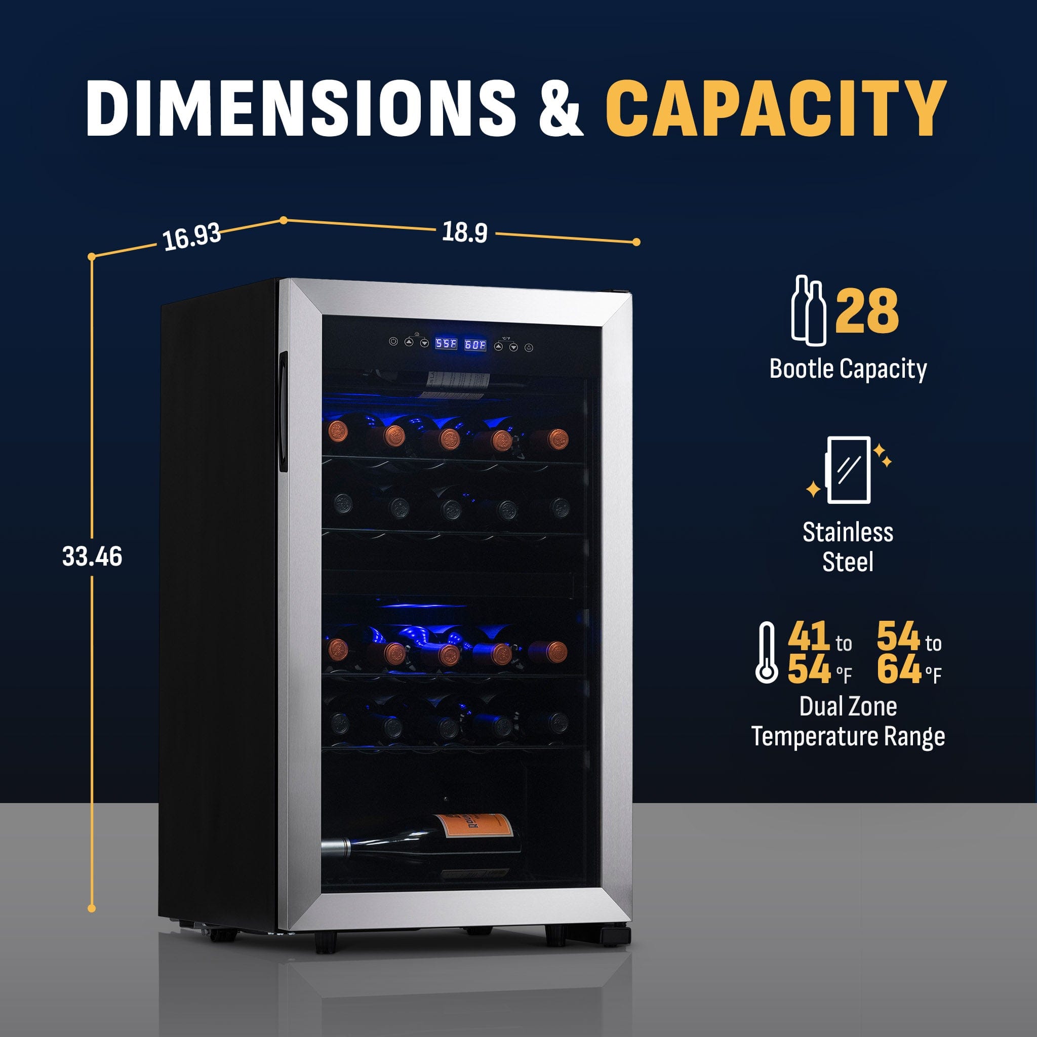NewAir Freestanding 28 Bottle Dual Zone Compressor Wine Fridge