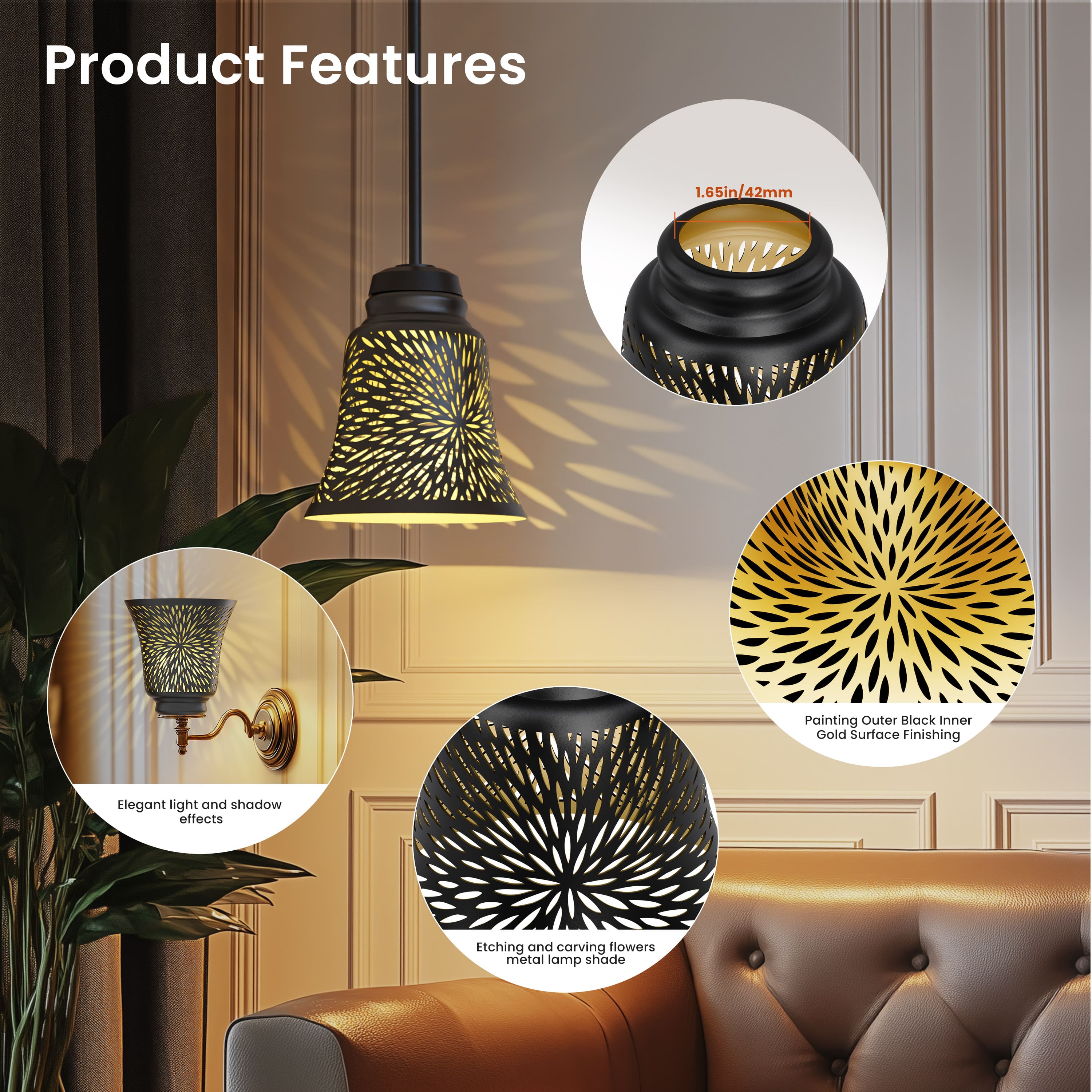 Alucset 4 Pack Ceiling Fan Replacement Globes, Etched