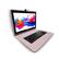 Angle. LINSAY - 10.1" Octa Core 256GB Storage Android 15 with Designer Cloth Keyboard Case and Stylish Backpack and Pen Stylus - Purple.