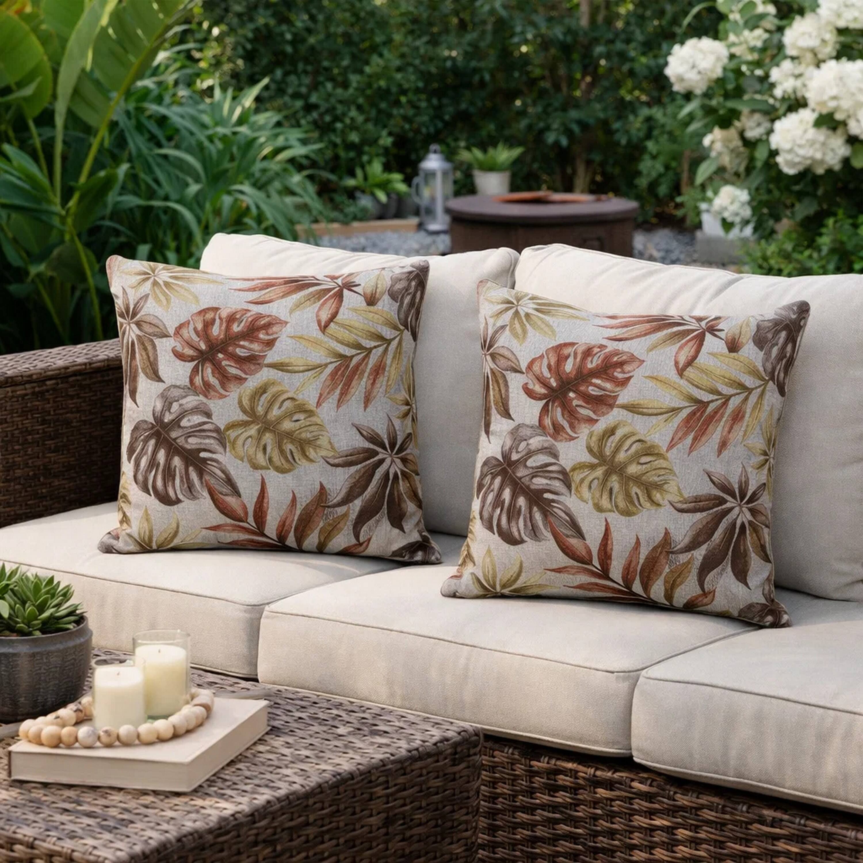 Alt View 3. Manhattan Lane - Contemporary Style Leaf Designed Set of 2 Throw Pillows - Red.
