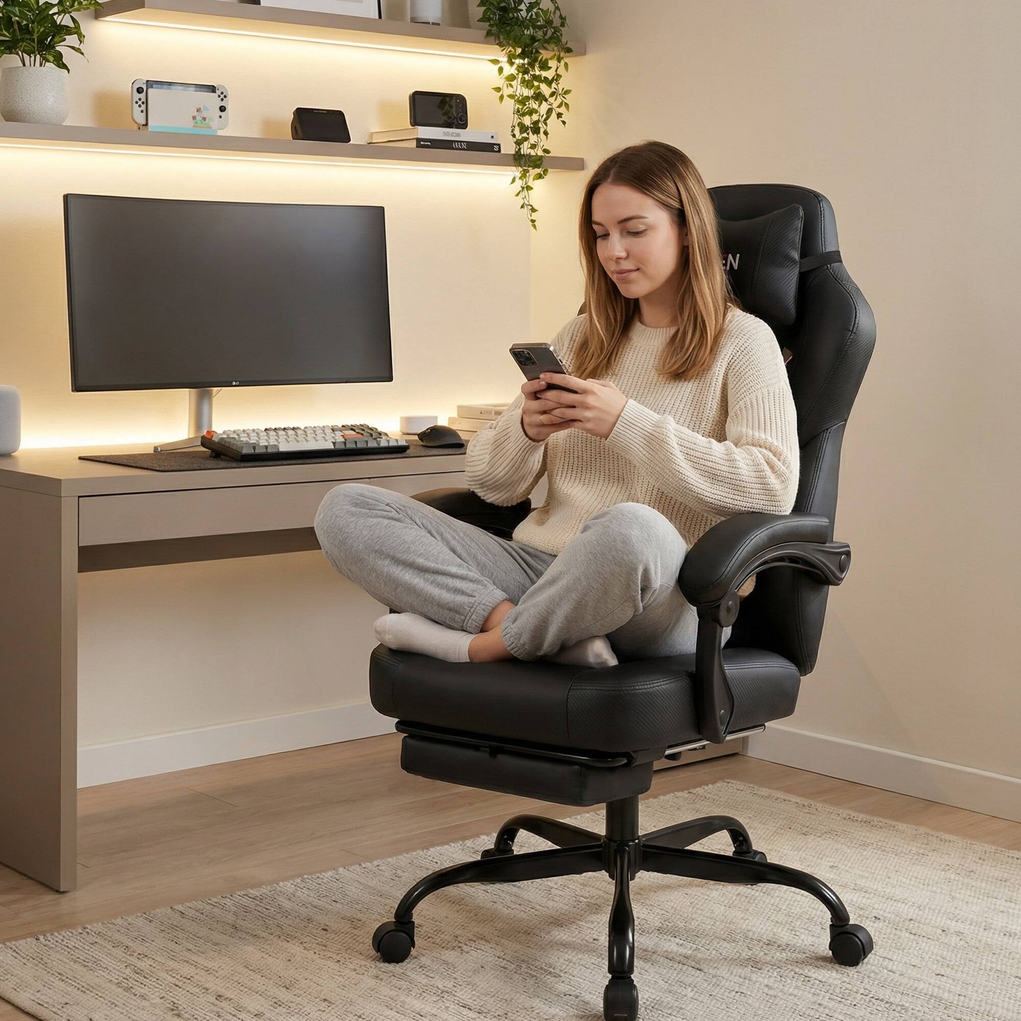 Alt View 4. Neo Chair - Big and Tall Gaming Chair with Footrest for Adults, Heavy Duty Gamer Chair with Headrest and Lumbar Support - Big & Tall Black.