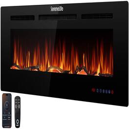SereneLife - 50 inch Electric Fireplace Heater with LED Flame, Smart Wi-Fi, Remote, Thermostat, 13 Color Modes