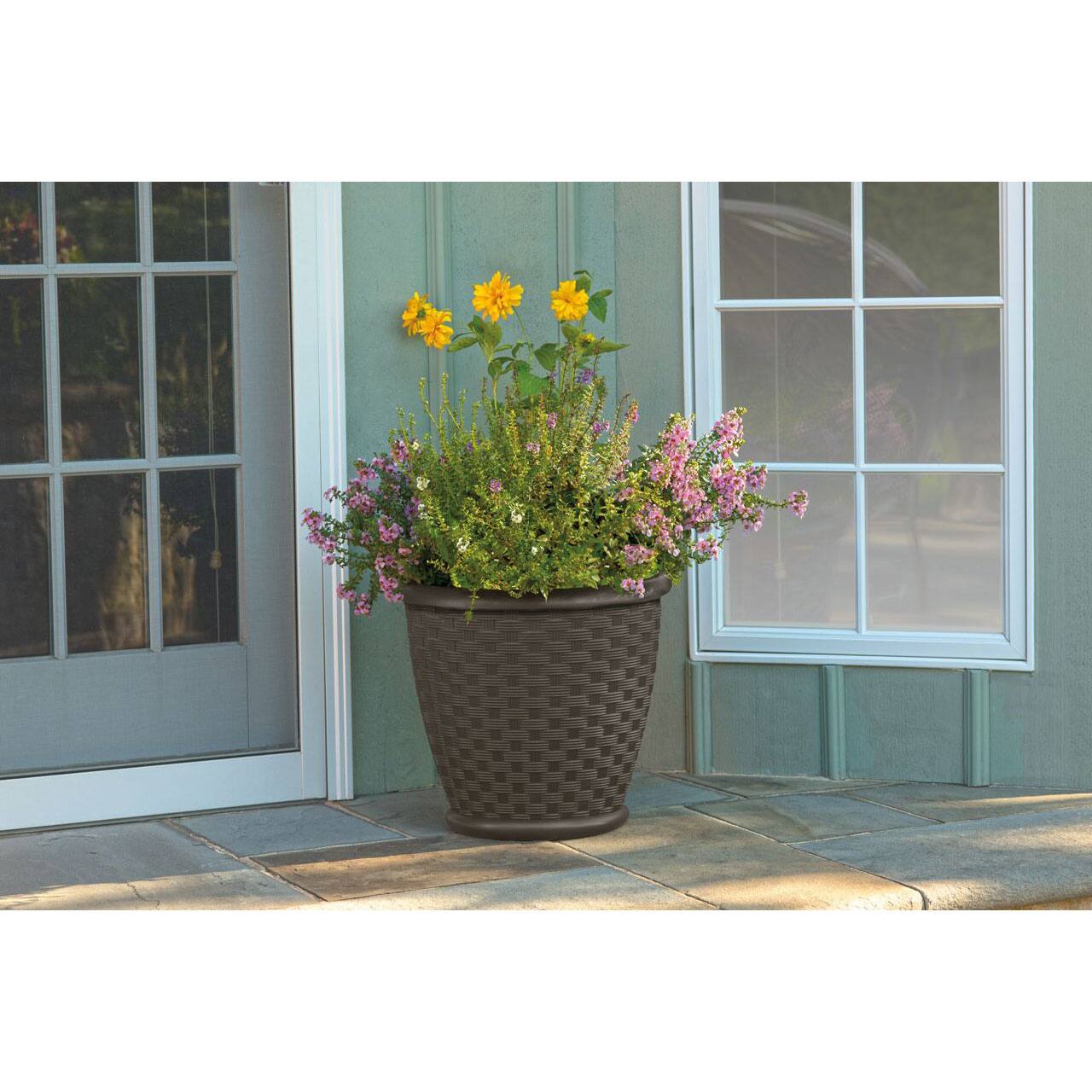 Alt View 12. Suncast - Resin Wicker Decorative Yard Planter - Brown.
