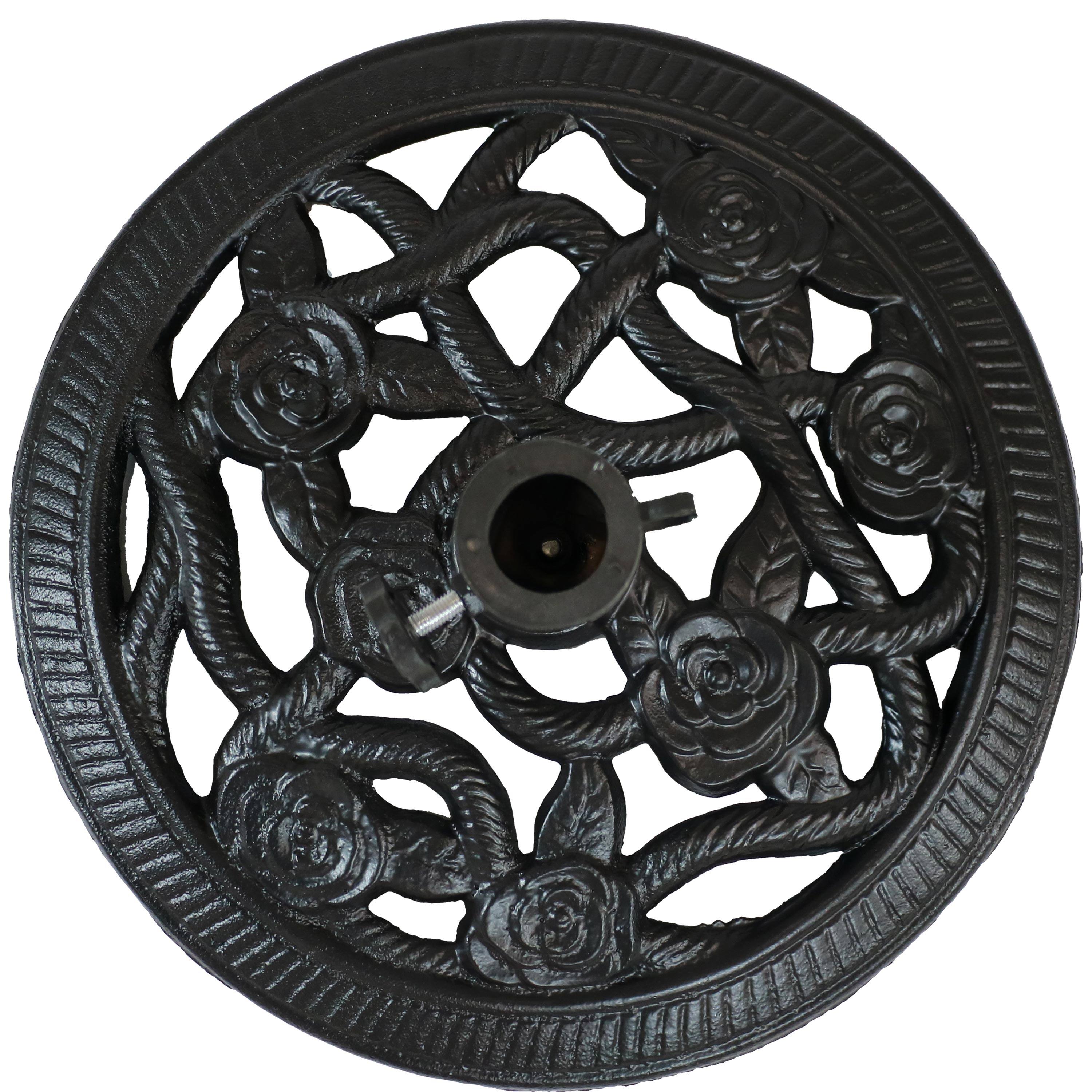 Alt View 5. Sunnydaze - 16 in Rose Blossom Cast Iron Round Patio Umbrella Base - Black.