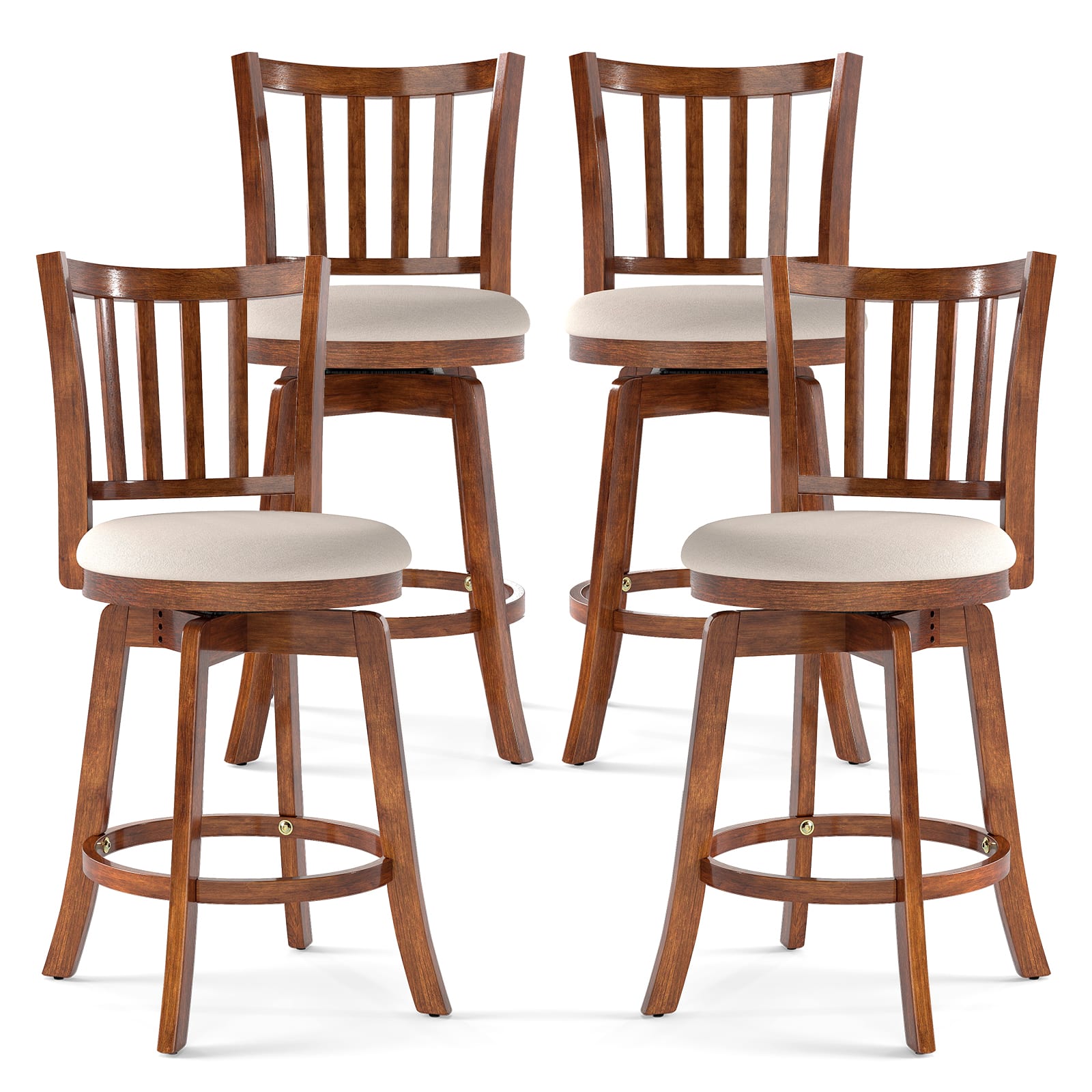 Gymax - 25'' Swivel Counter Barstools Set of 4 w/Backrest & Upholstered Seat Footrest - Brown