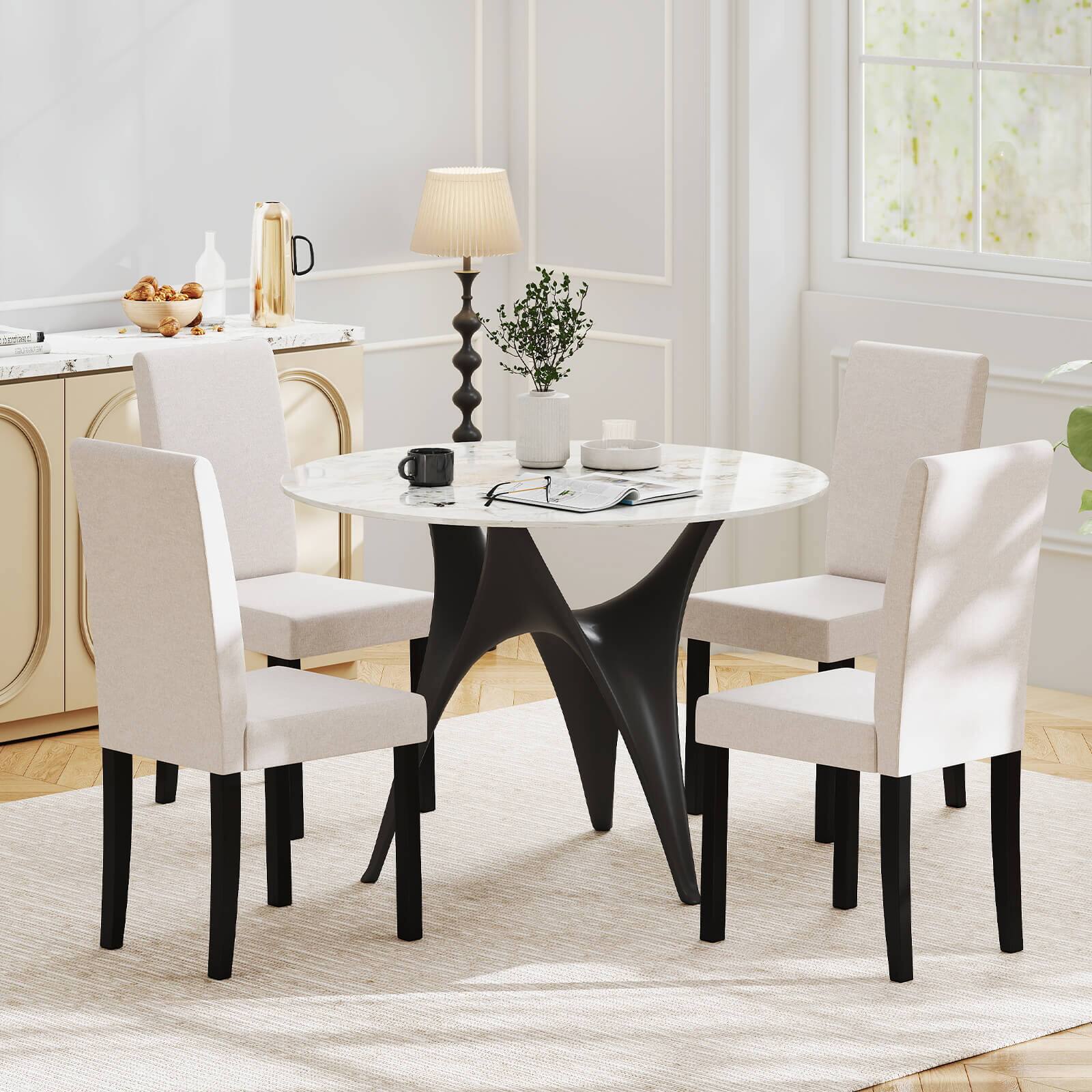 Alt View 4. Costway - Costway Dining Chair Set of 4 Fabric Upholstered Rubber Wood Legs Side Armless - Beige.