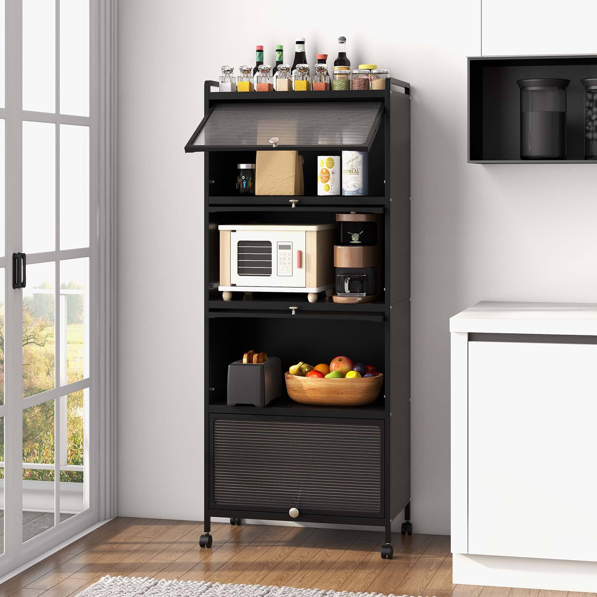 Alt View 1. Costway - Costway 5-Tier Kitchen Baker's Rack Storage Cabinet Mobile Microwave Stand Flip-up Doors - Black.