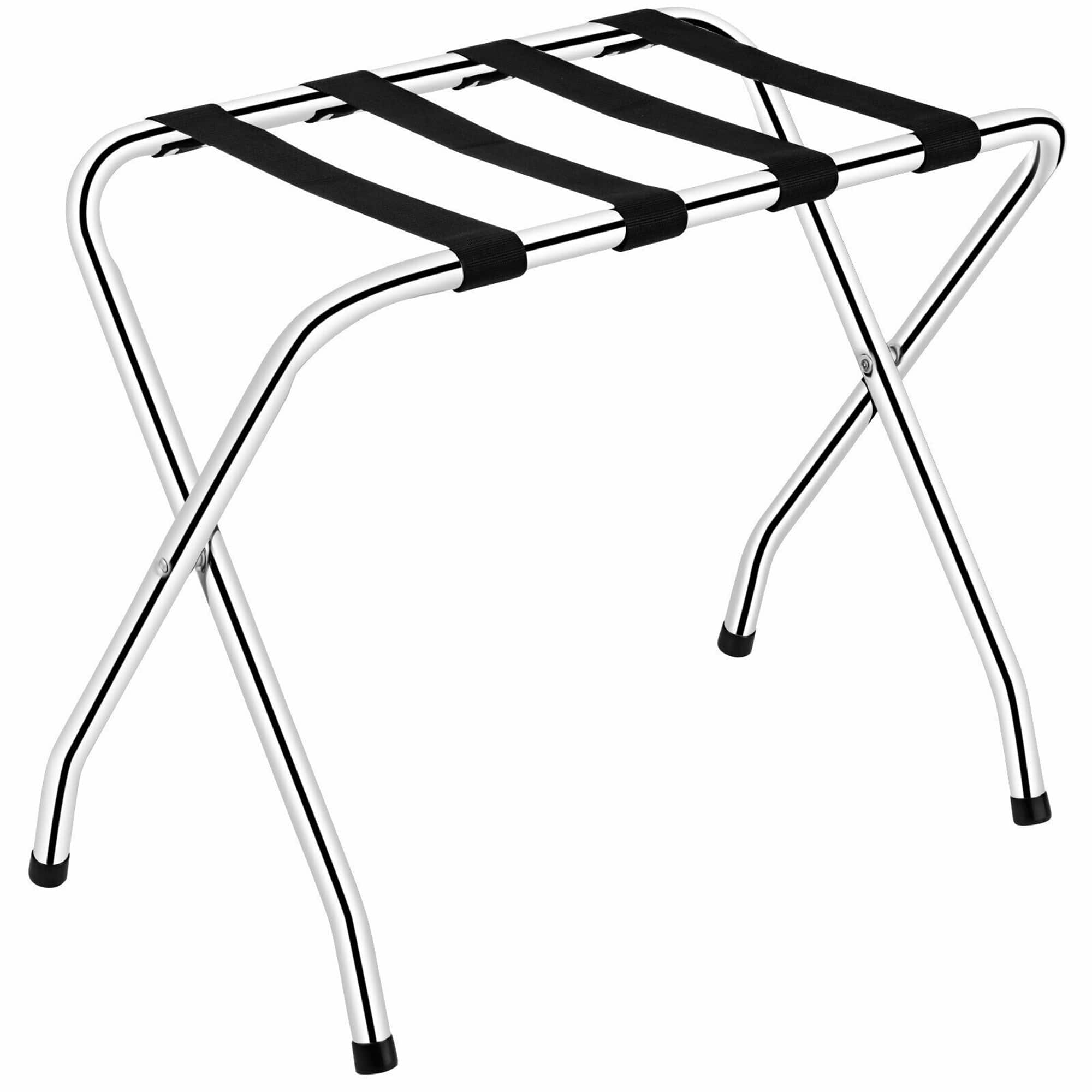 Gymax - Folding Luggage Rack Chromed Metal Suitcase Holder Shelf for Home Hotel - Silver/Black