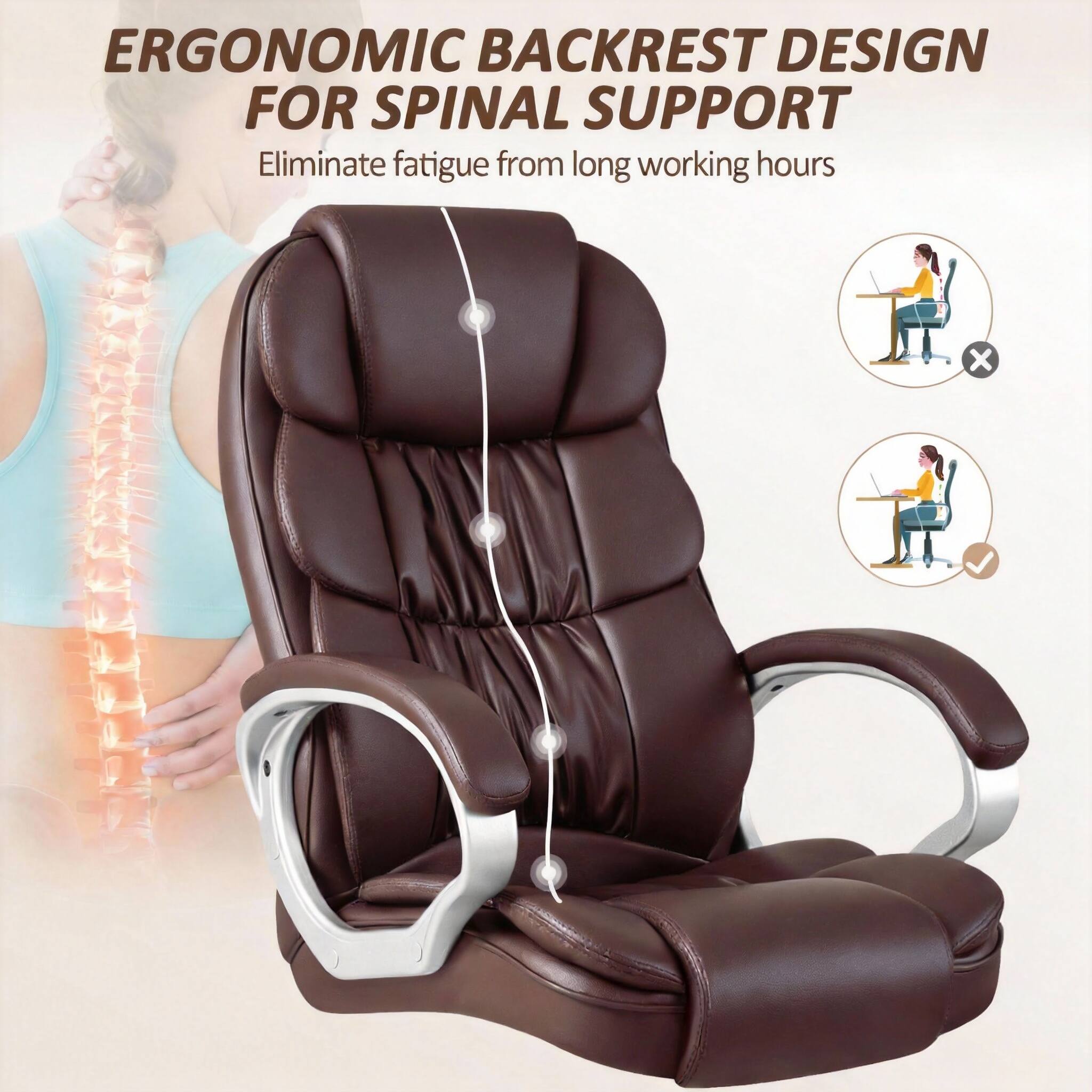 ERGONOMIC BACKREST DESIGN FOR SPINAL SUPPORT  
Eliminate fatigue from long working hours