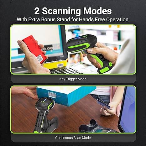 2 Scanning Modes  
With Extra Bonus Stand for Hands Free Operation  

Key Trigger Mode  
Continuous Scan Mode