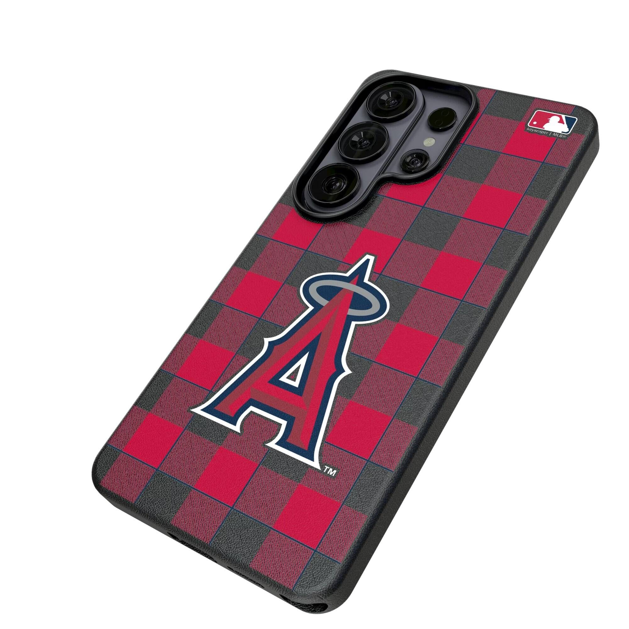 Alt View 1. Keyscaper - Los Angeles Angels Plaid Galaxy Magnetic Bump Case - S24 Plus - Black.