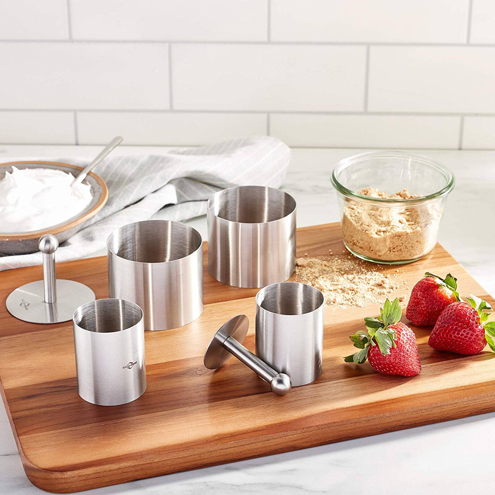 Alt View 4. Kuchenprofi - Stainless Steel 6-Piece Food Mold Forming Rings with Tamper/Pushers, Silver - Silver.