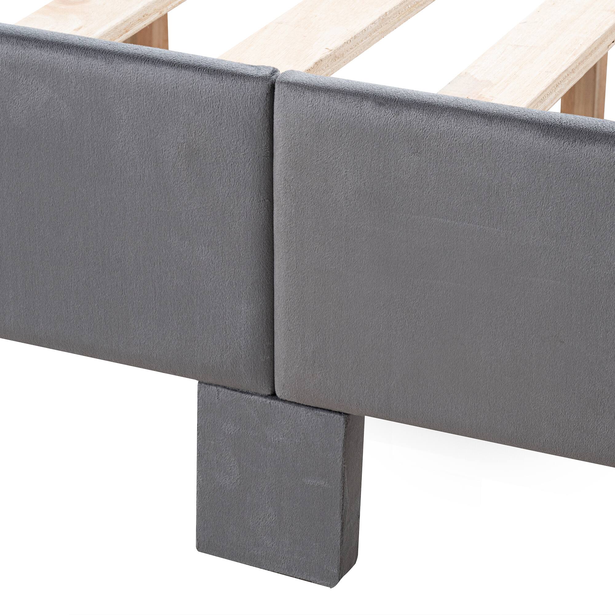 Alt View 5. Vaczon - Full Platform Bed with USB & Power Outlets, Fabric Headboard Solid Wood Frame, Modern Bedroom Furniture - Dark Gray.