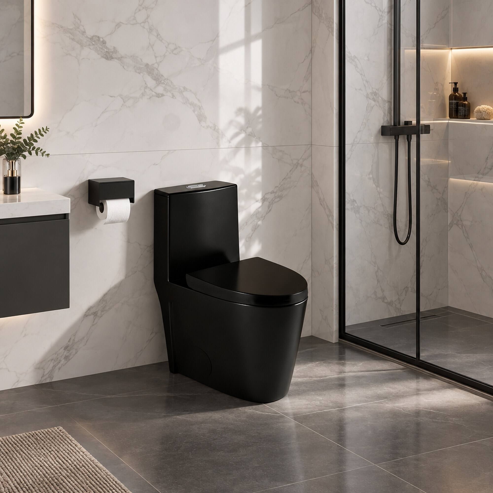 RYHNUYNE One Piece Toilet, Dual Flush Elongated Comfort Height Floor ...