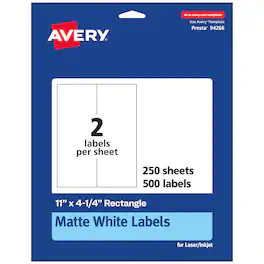 Avery - Matte Rectangle Labels, 11" x 4.25", 500 Labels - White