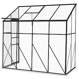 Outsunny - 8' x 4' Lean-to Polycarbonate Greenhouse, Walk-in Hobby Green House with Sliding Door, 5-Level Roof Vent