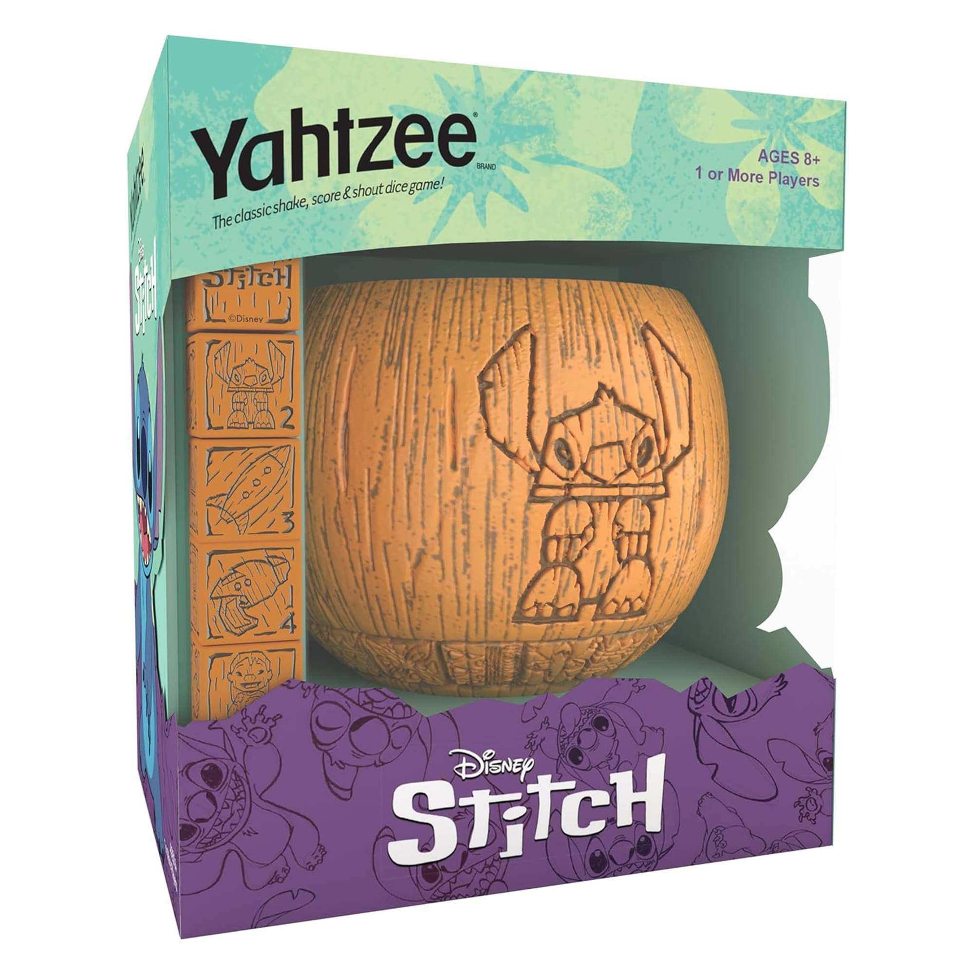 Yahtzee  
The classic shake, score & shout dice game!  

AGES 8+  
1 or More Players  

Disney Stitch